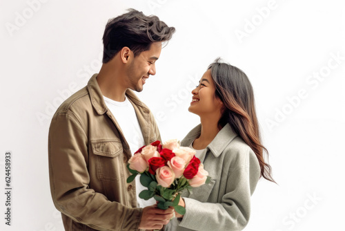 Heartwarming Valentine's Moment: Man Presents Flowers to Woman