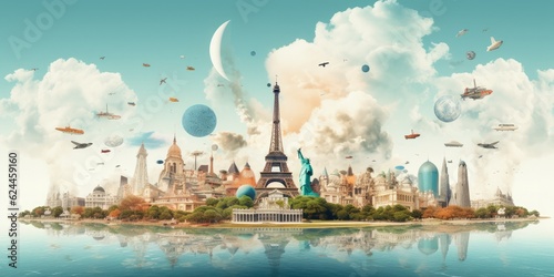 Famous Landmarks - Global Travel & Adventure" - Celebrate World Tourism Day with Iconic Monuments World Tourism Day Generative AI Digital Illustration