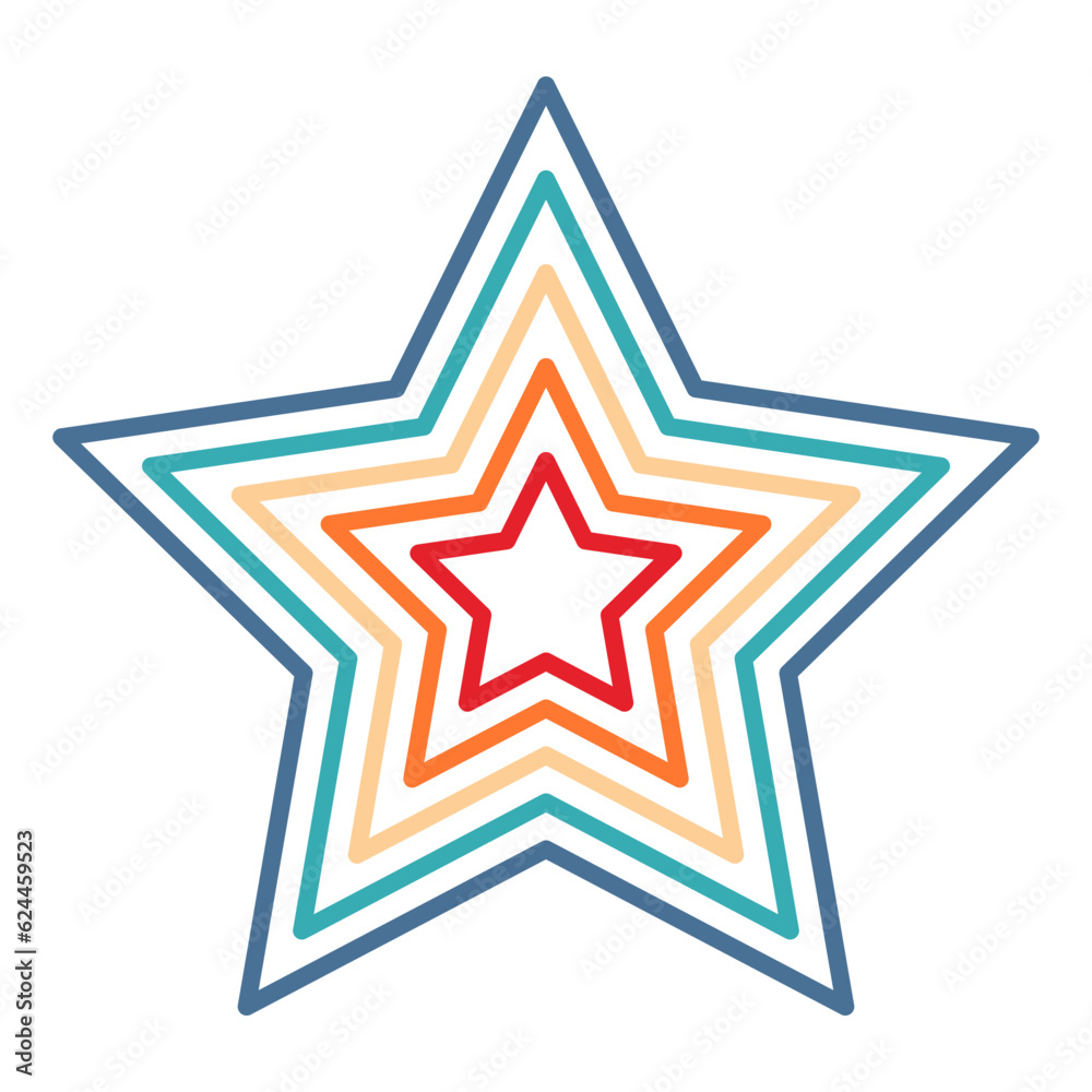 Colorful rating star in retro style on a white background. Feedback concept for mobile app or website. Quality shape design. Vector illustratio Colorful rating star in retro style on a white background. Feedback concept for mobile app or website. Quality shape design. Vector illustratio