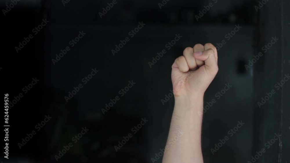 S s  alphabet American sign language video demonstration in HD, American Sign Language (ASL) single-handed S s letter sign isolated on black background.
