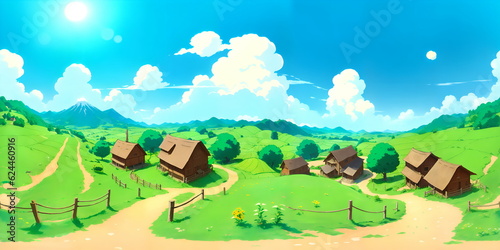 landscape with village and mountains