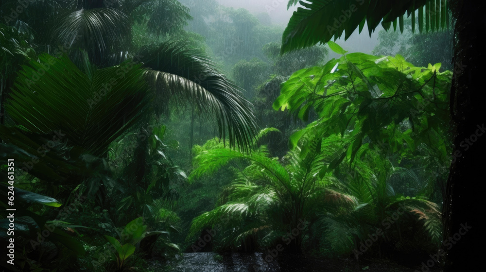 Captivating Rainy Moments in the Rainforest. Generative AI