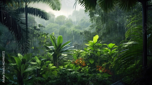 Mystical Rainfall in the Rainforest. Generative AI