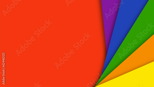Abstract geometric red, orange, yellow, green, blue and purple shapes lgbtq color background. Lgbt Pride History Month color background with copy space for text. Colorful borders. Vector illustration