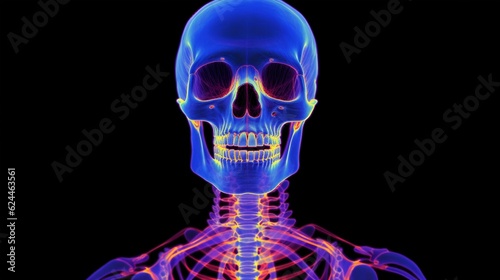 Neon skeleton on solid background. Generative AI
