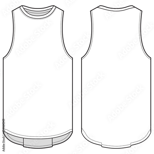 Men's sleeveless Tank top vest flat sketch fashion illustration drawing template mock up with front and back view photo