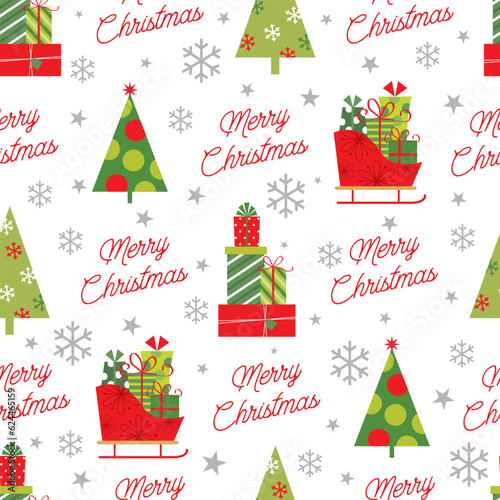 christmas seamless pattern with christmas gift and christmas tree design
