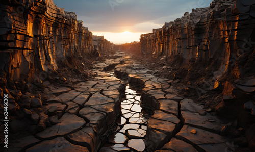 Photo Hot summer natural landscape, dry, cracked ground.