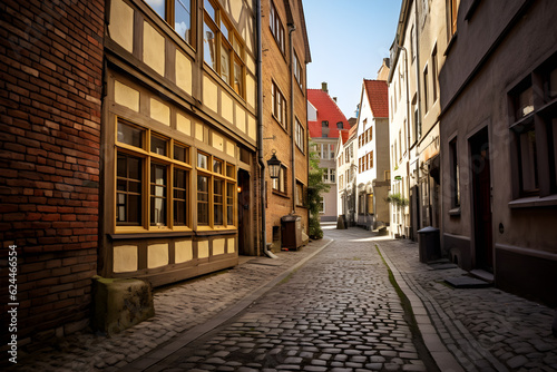 Quaint European Alleyway Cobblestone Streets and Charming Buildings