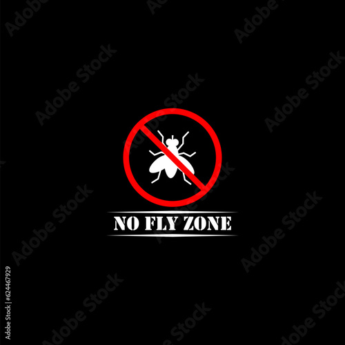 No Fly Zone tag inside round shape icon isolated on black background