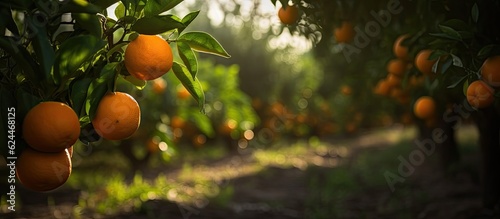 Juicy oranges grow on trees with sun flare © AdriFerrer