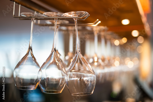 empty clean glass glasses for alcoholic drinks in a restaurant on a bar counter © Tsyb Oleh