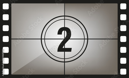 Сlassic movie countdown frame at the number three. Vintage retro cinema. Abstract concept graphic element. Art design. Vector illusration EPS 10