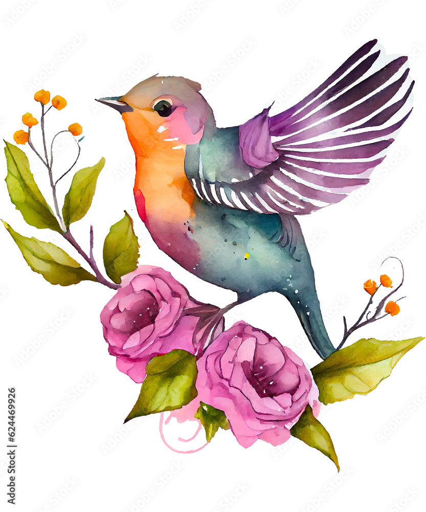 Obraz premium The small bird is on the colorful flower branch