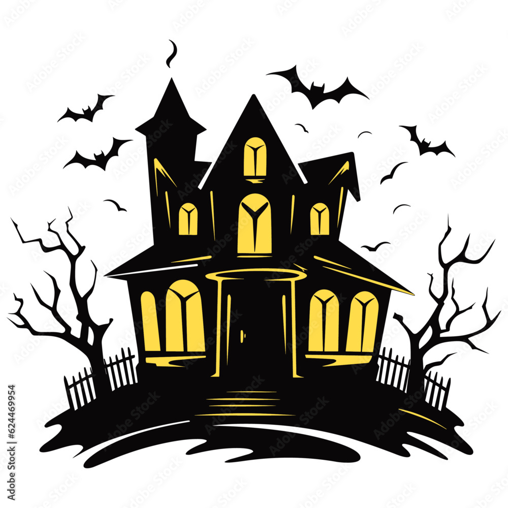 Halloween haunted house, spooky castles and houses vector,  cartoon illustration, Silhouette