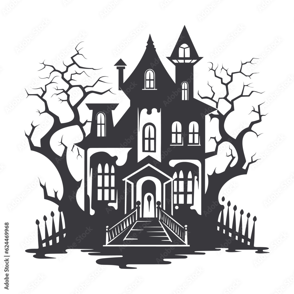Halloween haunted house silhouette 
 vector illustration, Spooky house,  buildings isolated on white background