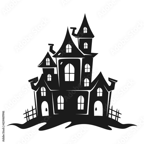 Halloween haunted house silhouette vector illustration, Spooky house, buildings isolated on white background