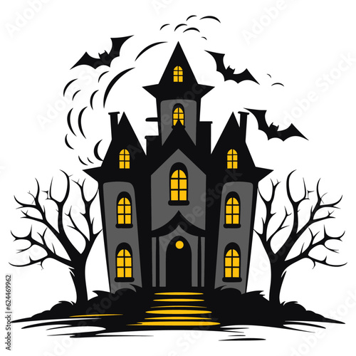 Halloween haunted house, spooky castles and houses vector,  cartoon illustration, Silhouette