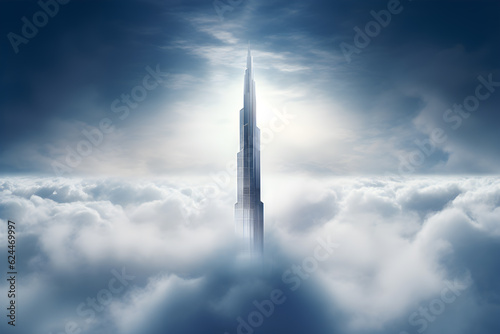 Leinwand Poster Futuristic Skyscraper Piercing the Clouds