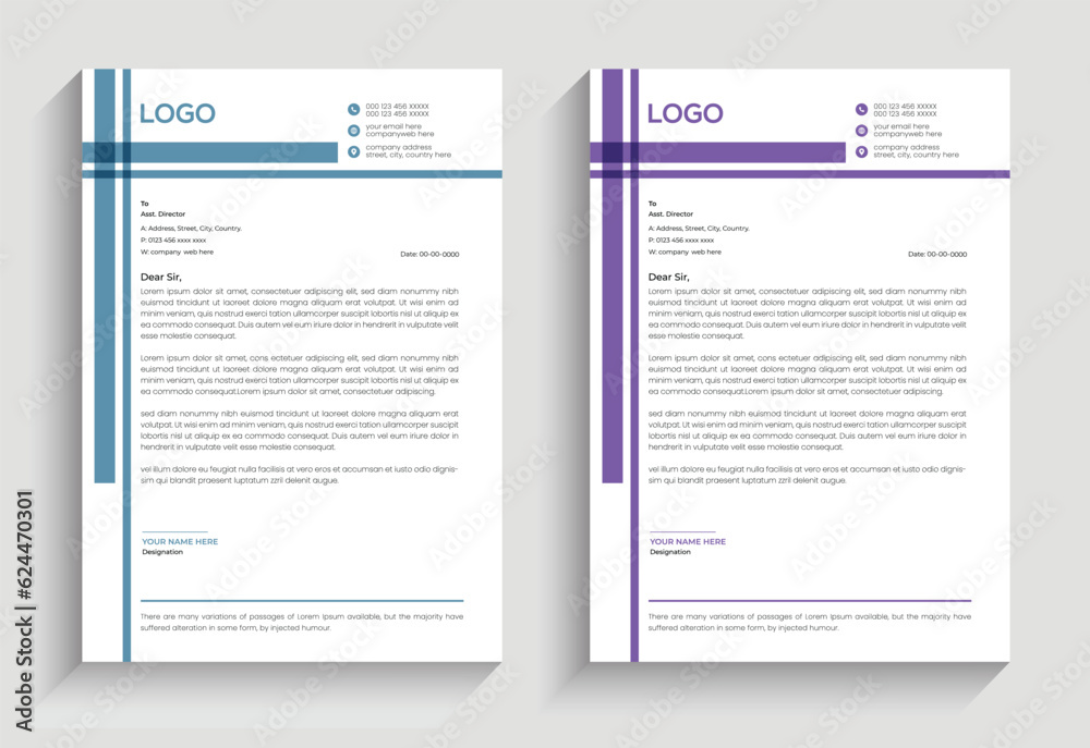 Minimal clean and professional letterhead template design with color variation bundle for any business. Minimal clean and professional letterhead template design with color variation bundle for any business.