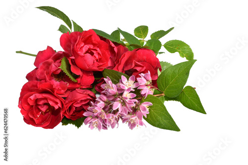 Bouquet of flowers from red roses. Greeting card for any holiday.