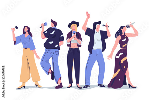 people are singing a song flat style illustration vector design