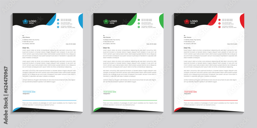 Abstract corporate minimal clean creative and professional letterhead template design. 