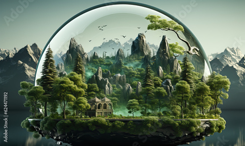 Eco city and forest landscape on earth, abstract background.