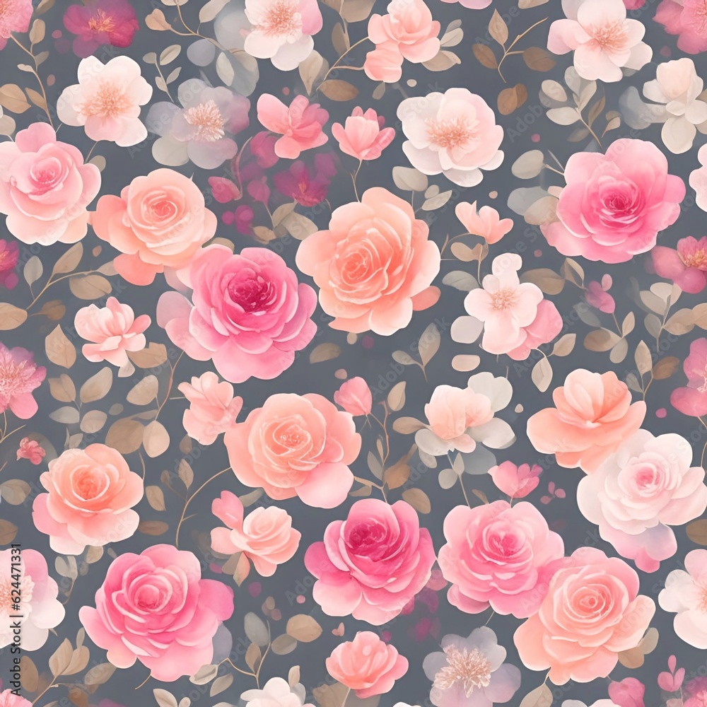 Watercolor Tropical flower plant background seamless patterns generative ai Watercolor Tropical flower plant background seamless patterns generative ai