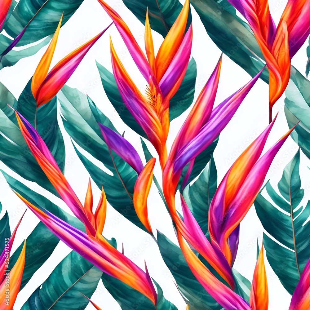 Watercolor Tropical flower plant background seamless patterns generative ai Watercolor Tropical flower plant background seamless patterns generative ai