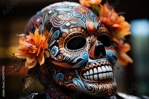 Mexican day of the dead sugar skull. Generative AI