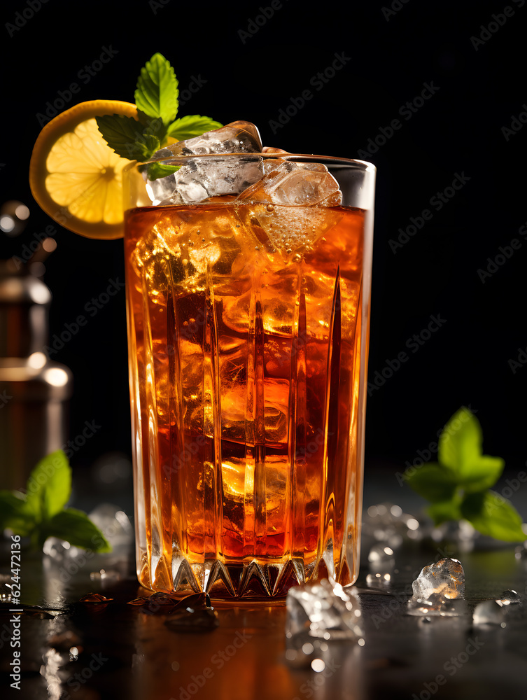 Traditional iced tea with lemon and ice in tall glasses Traditional iced tea with lemon and ice in tall glasses