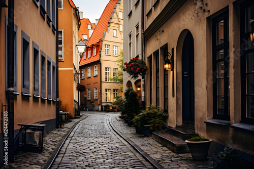 Quaint European Alleyway Cobblestone Streets and Charming Buildings