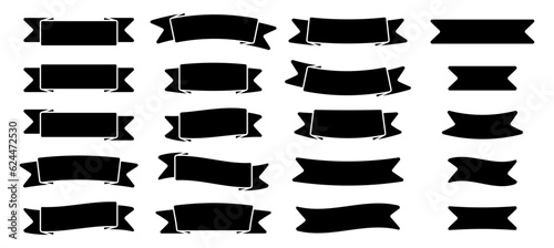 Ribbon silhouette set. Banner symbol collection. Vector illustration isolated on white.	