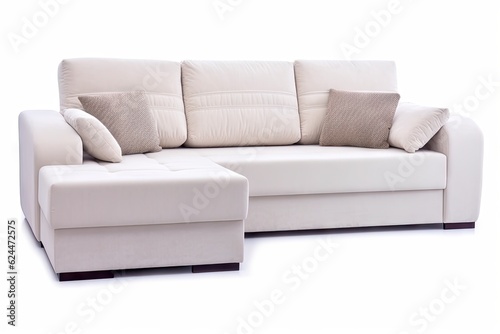 Modern Furniture. White Sofa, Chair Isolated on White Background
