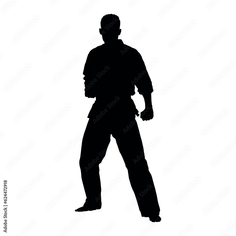 Karate man standing portait vector silhouette. Karate man standing portait vector silhouette.
