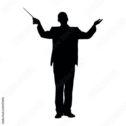 Male orchestra conductor directing and conducting gesture vector silhouette.