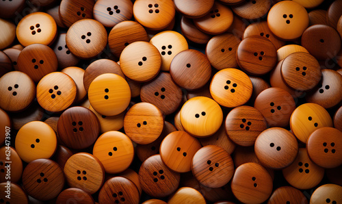 Background of wooden buttons of different sizes.