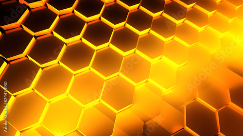 digital neon yellow hexagonal honeycomb background © Ployker