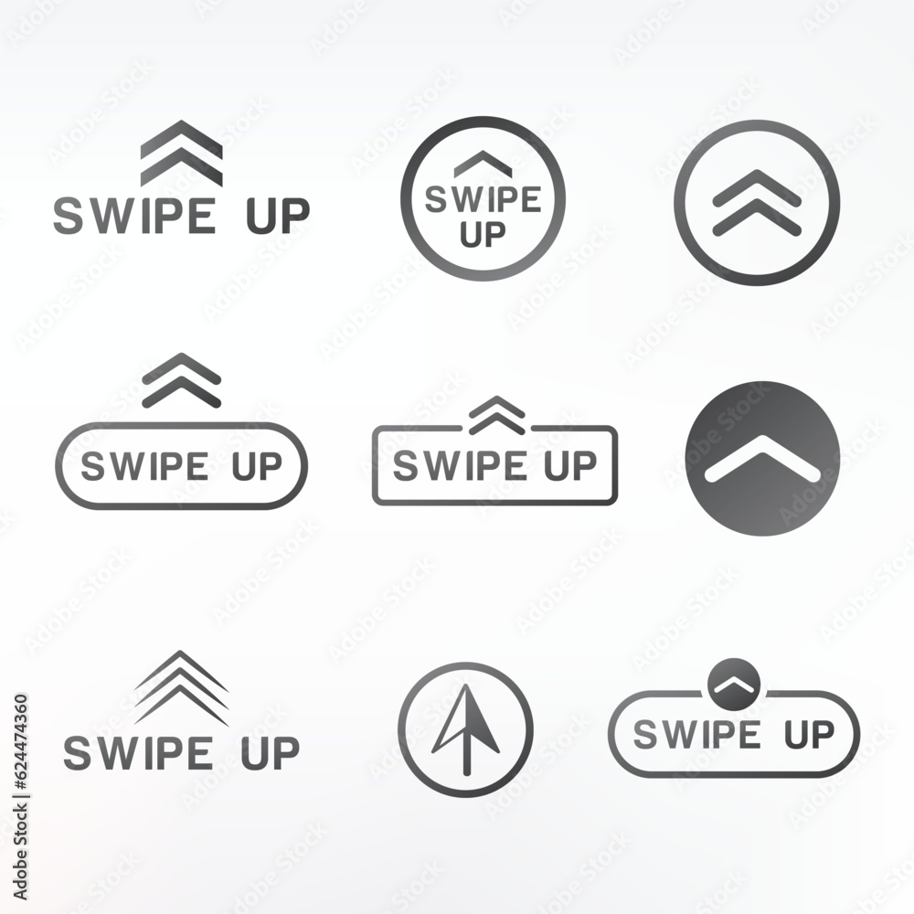 Swipe up, set of buttons for social media. Swipe up button collection. Vector social media ui concept. Scroll banner sign Swipe up, set of buttons for social media. Swipe up button collection. Vector social media ui concept. Scroll banner sign