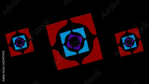 Geometric shapes on a black background. Rotation and movement along trajectories. Cyclic footage. Unique author's pattern.