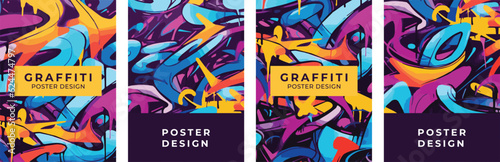 Set of posters in graffiti style. Design for poster  banner  flyer. Set of abstract backgrounds  design elements.
