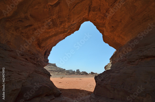 Rock formation with an erosive window in the Sahara desert  Algeria