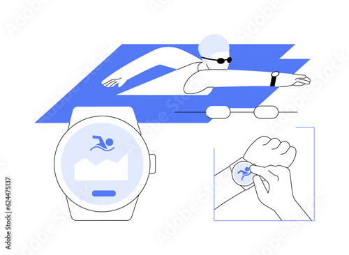 Smartwatch swim tracking abstract concept vector illustration.