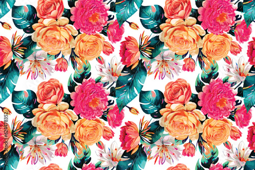 Floral shape watercolor seamless pattern. Vector illustration.
