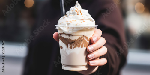 Photo A sweet coffee raff cappuccino drink with whipped cream on top