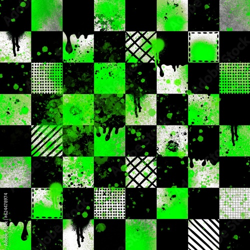 Alternative neon green beetle j inspired check seamless design for fabric printing or other repeating pattern printable products