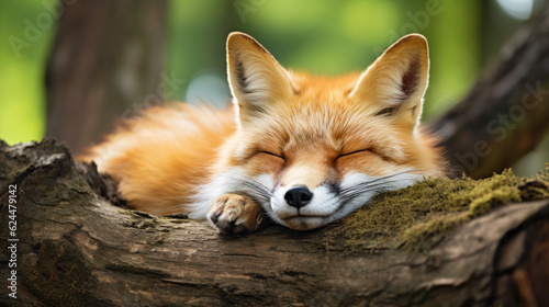 cute little fox sleeping on nature