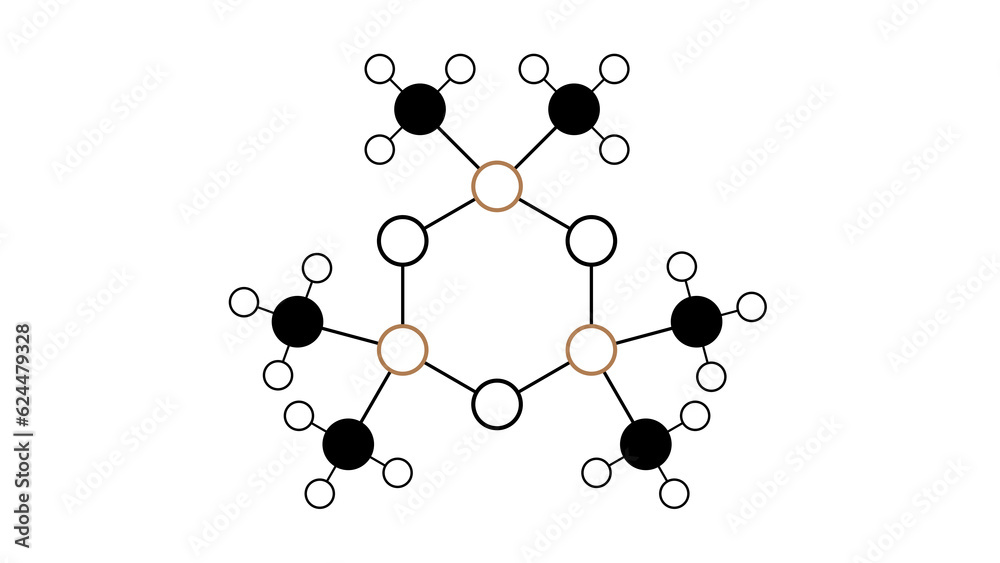 Cyclot hexamethylcyclotrisiloxane molecule, structural chemical formula, ball ...