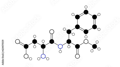 aspartame molecule, structural chemical formula, ball-and-stick model, isolated image sugar substitute